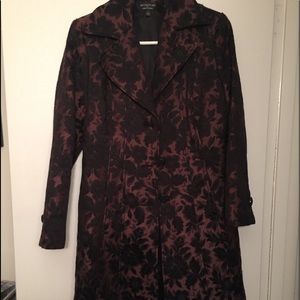 Maroon jacket with black floral overlay. Size 10.